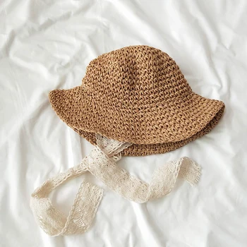 Noul Copil Drăguț Fete pălărie de Paie Bowknot Pescar pălărie de Soare Copii Mari Plaja de Refuz de Vară Luntraș Plaja Panglică Rotund Plat pălărie de Top