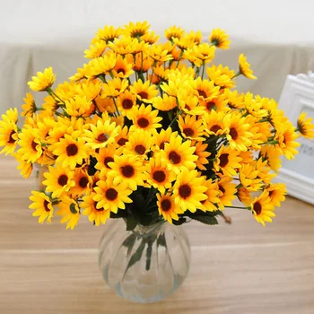14 Cap Fals Simulare de Floarea-soarelui Mătase Artificială Buchet de Flori Acasă Florale de Nunta Decor Romantic de Flori de Ziua Îndrăgostiților
