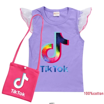 Moda Desene animate Tik Tok T-shirt pentru Copii, fete și Băieți Mâneci Scurte Teuri +Sac de pat Copii Bumbac Topuri Pentru Fete Haine