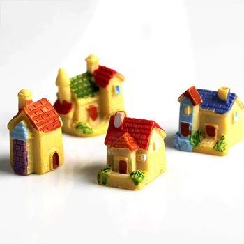 2pc Desene animate Mini Villa Miniaturale de Decor Castel Garden Bridge Scara Ornament Rășină Decor Terariu Figurine Micro Peisaj