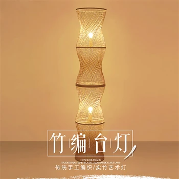 Vintage Pod de Bambus Podea cu LED-uri Lumini de Lemn Lampa de Podea Dormitor, Camera de zi Restaurant Iluminat Deco Acasă Corpuri de Iluminat Avize