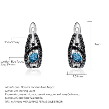 GEM de BALET Argint 925 Cercei Clip Naturale London Blue Topaz Cercei pietre semipretioase pentru Femei Elegante de Bijuterii de Nunta