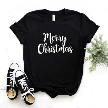 Femei T Shirt Crăciun Fericit Scrisori de Imprimare Tricou Femei Maneci Scurte Gât O Pierde T-shirt Doamnelor de Vară de Cauzalitate Tricou Topuri