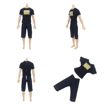 2 Buc/set Costum de Cauzalitate Ken Păpuși, Îmbrăcăminte Pentru 30cm Inaltime Papusa Ken Accesoriile Haine Negru T-shirt și Pantaloni Capri Costum de Băiat