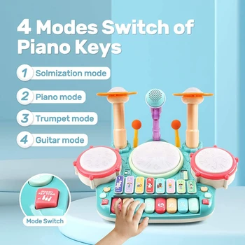 Instrument muzical de Jucarii Copii,Electronice Tastatură de Pian Xilofon Tambur Set de Jucării cu Lumini,cu Microfoane