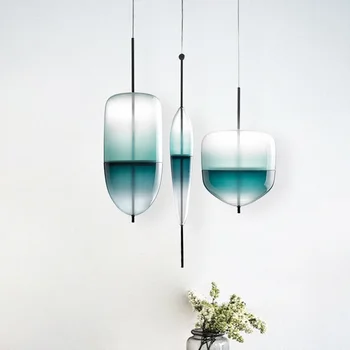 Nordic modern, în formă de lacrimă albastru pandantiv de sticlă lumină LED art deco simplu alb lampă de agățat pentru camera de zi bucatarie restaurant