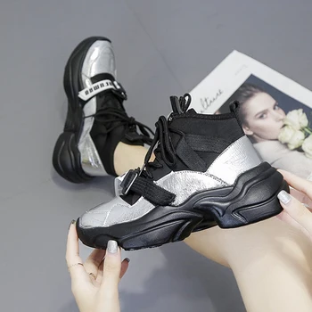 Pantofi Femei Platforma High Top Adidași 2020 Brand de Moda Doamnelor Indesata încălțăminte de sex Feminin zapatos de mujer Respirabil Pantofi Negri