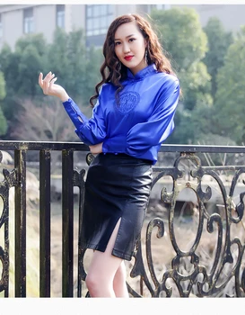 China mongolă element Naționale a femeilor s-a îmbunătățit filatura de matase cu maneci lungi stand de guler jos jacheta eleganta de bună calitate
