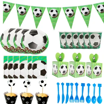 Temă De Fotbal Consumabile Partid Tacamuri De Unica Folosinta Set De Pahare De Hârtie Placa De Fotbal Tort Fân Pentru Copii De Ziua Copilului Duș Decor