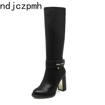 Cizme Femei Toamna și Iarna Moda Cap Rotund cu Fermoar Toc Înalt Tub Femei Pantofi Mărimea 34-43 Inaltime Toc 9cm Negru