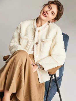 Miel Toamna anului Nou și de Iarnă Strat de Amestec de Femei coreene Cald Gros de design de moda Butonul Largi, cu talie Înaltă Stradă Buzunare Sacou
