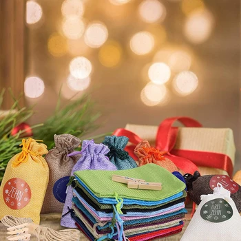 Crăciun Saci De Pânză De Sac Șnururi Pungi De Cadouri Bomboane Husă 24 Culori Advent Calendar Advent Calendar
