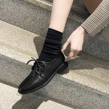 Femei pantofi plat iarna din piele handmade casual pantofi oxford pentru femei adidași vintage lady apartamente pantofi 2019 negru
