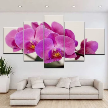 Modular Poze de Perete de Arta Canvas HD Printuri Postere 5 Piese Mov Molie Flori de Orhidee Tablouri Living Home Decor Cadru