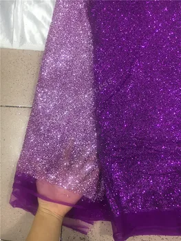Shinny violet african sclipici tul tesatura stralucitoare YG-317 lipite sclipici paiete dantelă tesatura pentru spectacolul de modă sau de nunta