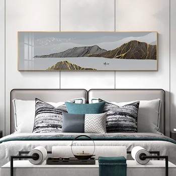 Nordic Geometrice Abstracte Peisaj de Munte Arta de Perete Panza Pictura tv cu Barca Arta Poster de Imprimare Poza Perete pentru Camera de zi