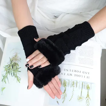 Femei Culoare Solidă Uzat Cald Tastarea Elastic Jumătate-Deget Mănuși