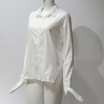 Bluze Pentru Femei Primavara-Vara 2019 Solid Butonul Bluza Cu Maneca Lunga Rândul Său, În Jos Guler Bluza Camasa Tunica Casual Pierde Doamnelor Topuri
