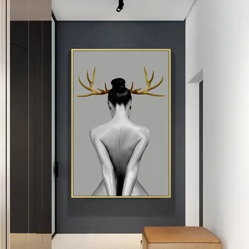 Modern Alb-Negru Artă Nud Poze Sexy Fete Panza Pictura de pe Peretele Nordic Stil Postere si Printuri pentru Living Decorul Camerei