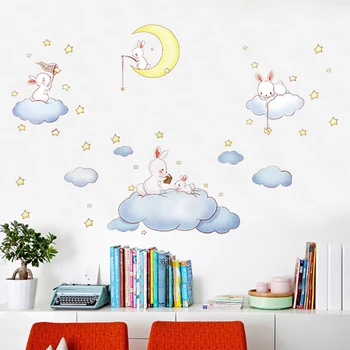 Băiat Fată Camera Cloud Luna Iepure Autocolant Perete Dormitor Pentru Camera Copii Decorative Autocolante Drăguț Dormitor, Pepinieră De Perete Decal Autocolante