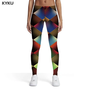 KYKU Jambiere Colorate Femei Cub Pantaloni Geometrie Sport Rezumat Imprimate pantaloni Femei Jambiere Pantaloni Casual Slim Funky Doamnelor
