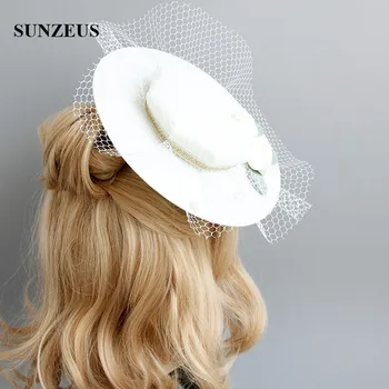 2020 Nou Design De Fildeș Mireasa Pălării Cu Flori Frunze Elegante Femei Pălărie De Petrecere Cu Tul Curtea Europeană Nobili Jocheu Pălărie