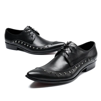 Zapatos Para Hombre Negru Bărbați Împânzit Italiană Pantofi Pentru Barbati Din Piele Subliniat Toe Dantela-Up Pantofi Nunta, Pantofi De Afaceri