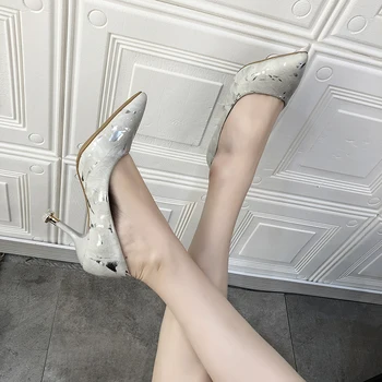 2020 primăvară model de culoare super tocuri stiletto superficial gura subliniat sexy femei pantofi Slip-On petrecere de nunta tocuri PU