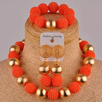 Orange din africa set bijuterii simulate perla costum colier nigerian nunta margele set FZZ70