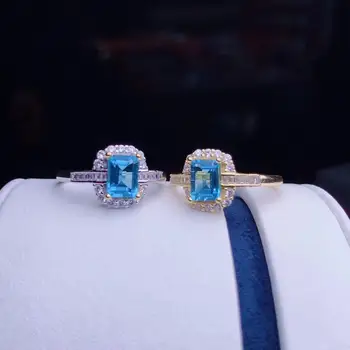 MDINA fine bijuterii argint 925 incrustat Naturale topaz albastru inel de lux de sex feminin detectarea sprijin popular rafinat