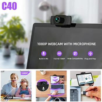 MOOL C40 Webcam cu Microfon, 1080P HD Webcam USB Plug and Play Calculator Camera pentru Laptop Desktop apeluri Video