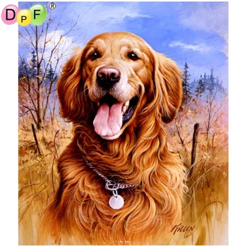DPF DIY 5D Full Diamant Rotund Tablou Magic Cube Cross Stitch Meserii galben câine tag-ul cu Diamante Broderie Mozaic Decor Acasă Cadou