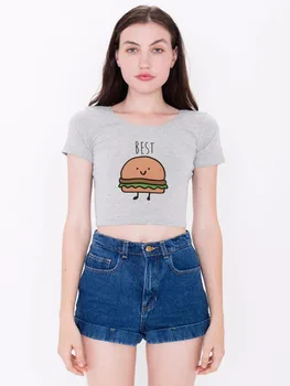 Casual, Sexy Gaura Femeie T-Shirt Nou Cel Mai Bun Prieten Print Crop Top Tricou Trunchiate Topuri Gol Afară Maneci Scurte Tee Shirt Femei