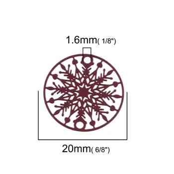 DoreenBeads Moda Cupru Filigran Ștanțare Conectori Rotunde Colorate Fulg de nea Crăciun DIY Face Bijuterii 20 mm Dia., 10 Buc