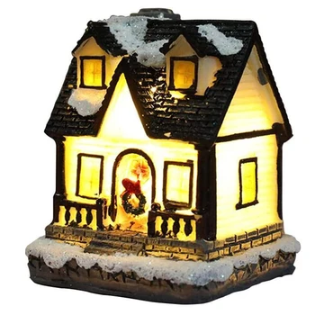 Lanterna Decorativa De Craciun Casa Lanternă Cu Led-Uri De Lumină Perdeaua De Zăpadă Moș Scena Casei Lumanare Decorativa Ornamnet Pentru Interior