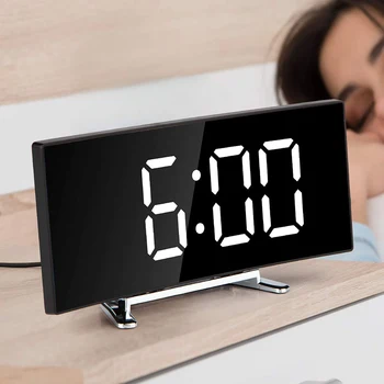 Ceas Digital de Alarmă, de 7 Inch Curbat Estompat LED Sn Ceas Digital pentru Copii Dormitor, Alb Număr Mare de Ceas, Funcția Snooze