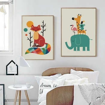 Simplu Animal de Desene animate Ilustrare A4 A3 Panza Pictura de Arta de Imprimare Imagine Poster de Perete Decor Dormitor pentru Copii Baby Casa Murală