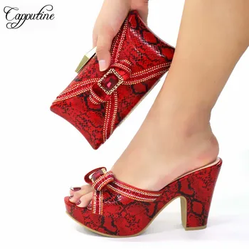 Roșu Pantofi de Nunta Cu Geanta Femei Africane Slip-on Pompe Și Set de Sac de CR2133 Inaltime Toc 10CM