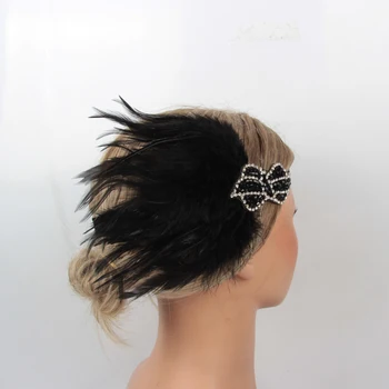 Gatsby Accesorii De Par Cristal Aplicatiile Pentru Rochie De Mireasa Pene Negre Benzile De Păr Pentru Femei De Vânzare Din Fabrică Manual