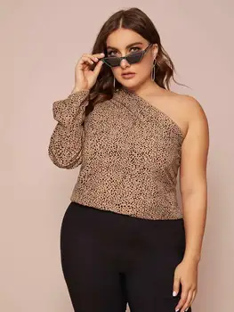 Femei Leopard de Imprimare Bluza pe Un Umar Elegant Doamnelor Tricou Topuri Sexy Femei de Îmbrăcăminte Subțire, se Potrivesc de sex Feminin blusa feminina Plus Dimensiune