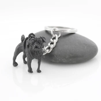 Vintage Placat Cu Argint Negru Drăguț Pug Breloc Metal Câine Animal De Breloc De Chei Sac De Farmecul Femeilor Copil De Animale De Companie De Bijuterii Cadou