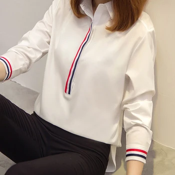 Moda Maneca Lunga Bluza Alba Cu Dungi Îmbinat Tricou Femei Haine 2020 Sifon Stil Coreean Doamnelor Topuri Femei Femme Tricouri