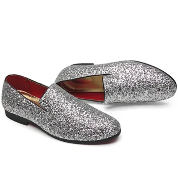 Sclipici Pantofi De Marcă, Oameni De Designer De Lux Mocasini Barbati Pantofi Stil Britanic Argint Aur Mens Pantofi Casual De Dimensiuni Mari