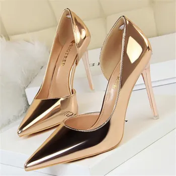 Designer pentru femei pantofi cu toc stiletto simplu metal toc toc înalt superficial gura subliniat partea gol sexy femei pantofi