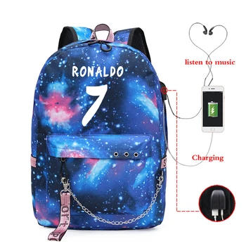 Cristiano Ronaldo CR7 Rucsac USB Design de Încărcare Rucsac Băieți Fete Ghiozdanelor Elevilor de zi cu Zi Bookbags Înapoi la Școală Cadou