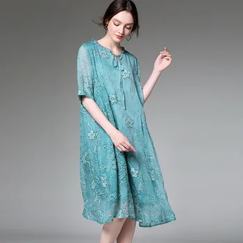 Tcyeek Plus Dimensiunea Rochie De Vara Femei Haine De Primăvară 2020 Coreean Broderii Vintage Vestidos Doamne Elegante Roz Albastru Rochii 7335