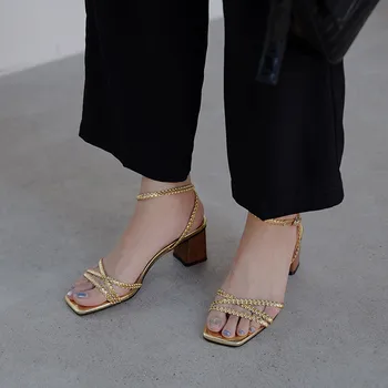 MEMUNIA 2020 vânzare fierbinte femei sandale pătrat tocuri înalte de moda, calitate de top sandale confortabile, casual, pantofi de partid doamnelor negru