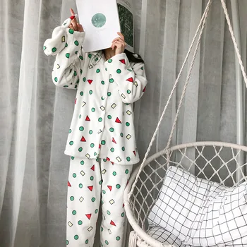 Gratuit Ochelari de Corali Flanel Cardigan cu Mâneci Lungi Pijamale groase de Iarna Drăguț Ins Agrement Topuri Femei, pijamale pentru femei