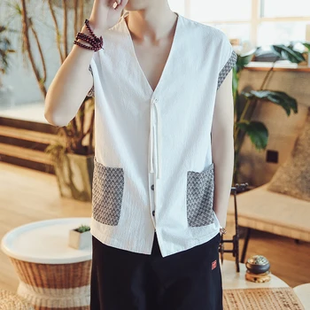 M-4XL!!!!Chineză stil de îmbrăcăminte pentru bărbați fără mâneci T-shirt de sex masculin lenjerie de faux din două piese lichid de sex masculin cămașă de vară