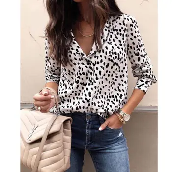 Moda Femei cu Maneci Lungi Leopard Bluza V-neck Shirt Doamnelor OL Petrecere de Top Dames Streetwear blusas femininas elegante Plus Dimensiune